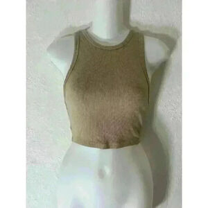 Zara Women's Tan Round Neck Crop-top Size Small